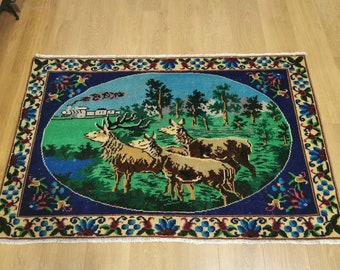 Turks gebied tapijt, Vintage Oosterse Marokkaanse Hand geweven Wol Tapijt 3.4 x 5.3 Voet
