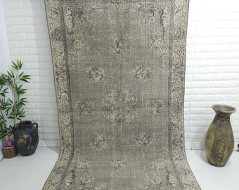 Gray Overdyed Turkish Rug: Vintage Boho Area Rug (4.5 x 8.2 ft)