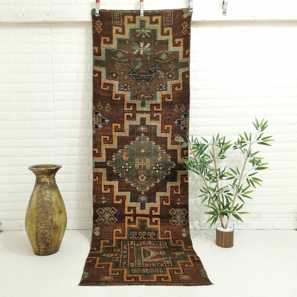 Runner Rug 2x8, Brown Runner Rug, Antique Runner, Oushak Runner, Vintage Runner,Persian Runner, Moroccan Runner, 2.4 x 7.8 Feet(Exact Size)