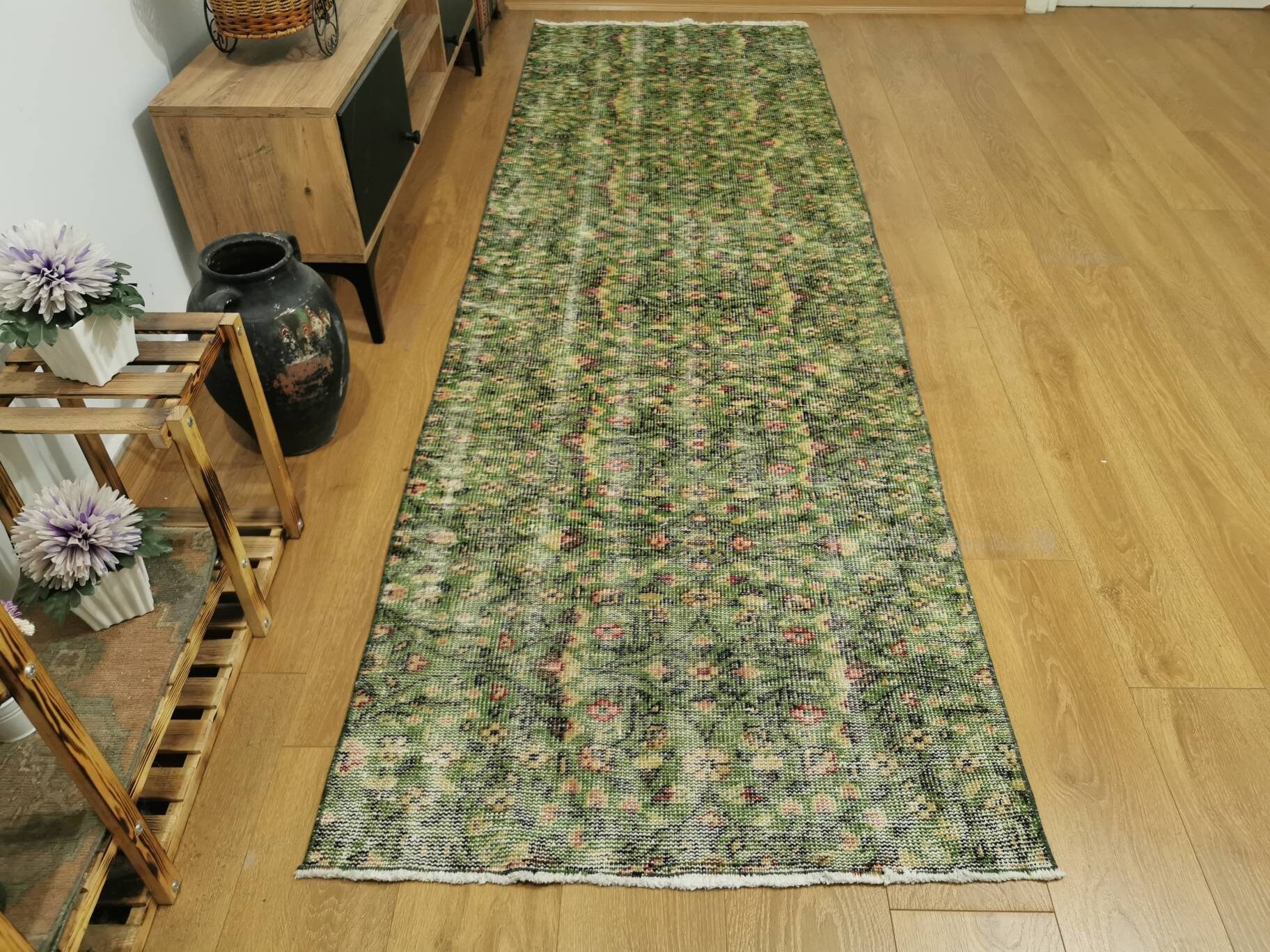 Green Vintage Runner Rug Green Wool Runner Rug Kelly Green Etsy