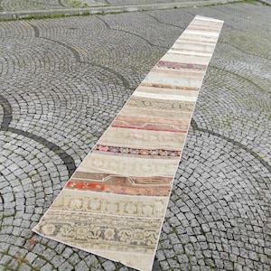 Handknotted Wool Runner Rug: 2.6 x 26 ft Vintage Turkish Patchwork
