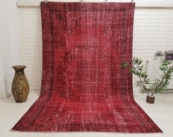 Burgundy Vintage Rug 6x9, Wool Area Rug, Burgundy Rug, Oushak Rug, Boho Rug, Unique Rug, 5.7 x 9.6 Feet ( Exact Size )