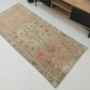 Vintage Oushak Wool Rug: 3x6 Hand-Knotted Turkish Area Rug