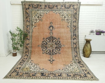 Oushak Rug 6 x 9.6, Burnt Orange Rug, Vintage Turkish Rug, Boho Rug, Knotted Rug, Oriental Rug, Area Rugs, Carpets, Handmade Rugs