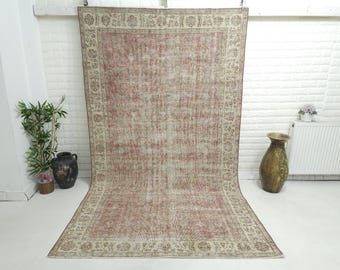 Vintage Oushak Rug 5.2x8.9: Hand-Knotted RedTurkish Rug