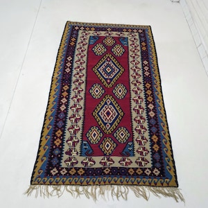 Vintage Turkish Kilim Rug: Handwoven Wool Anatolian Carpet, 3.6x6.5 ft
