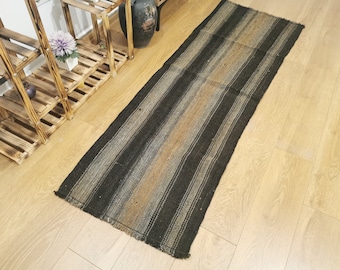 Gestreifter Kelim Teppich: Vintage Türkische Wolle (6x1,5m)