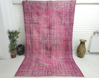 5x8 Pink Hand Knotted Turkish Area Rug, Vintage Oriental Wool Carpet ( 5.1 x 8.5 Ft )