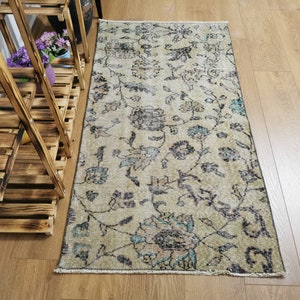 Small Vintage Turkish Rug: Organic Wool Entry Rug (2.4x4.5 ft)