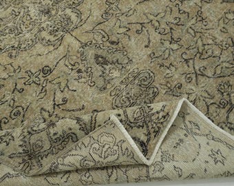 Neutraal Turks oushak-vloerkleed, 6,2 x 9,6 ft, handgeknoopte wol