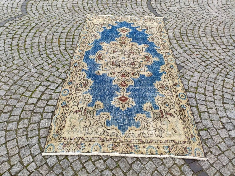 Free Shipping oriental rug blue area rug 3.5x6.5 ft vintage rug turkish rug oushak rug turkey rug