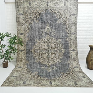 6x9 Rug, Vintage Turkish Rug, Light Blue Rug, Rugs For living Room, Boho Decor Rug, Oushak Rug, Vintage Wool Rug, Muted Rug, 5.4x9 Feet