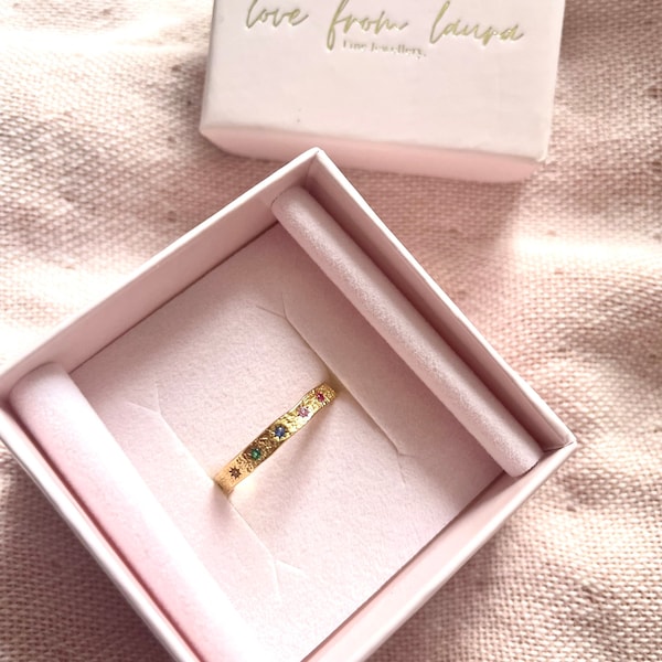 Iris Ring - Love From Laura Jewellery, sterling silver ring, gold plated, rainbow ring, goddess ring, hammered ring, gift for her.