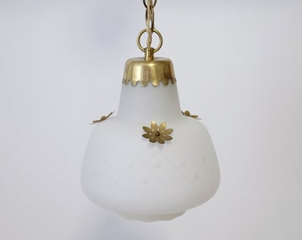 1950s Swedish Brass and Opaline Glass Pendant