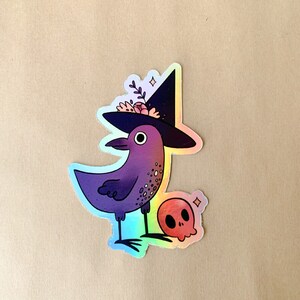 Raven Sticker, Holographic Vinyl Sticker, magic, crow