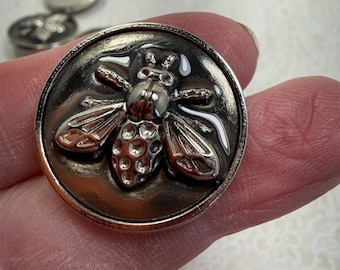 5 bee design, enamel gold tone metal buttons, 15/16 inch #270