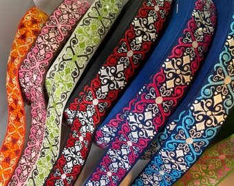 2 inches wide Celtic woven knot jacquard satin feel fabric trim sold by the yard.