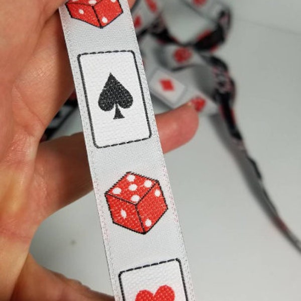 Casino card player jacquard woven fabric trim, 3/4 inch wide, sold by the yard.