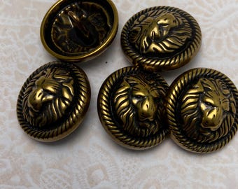 5 lion design, gold tone metal buttons, 3/4 inch, new. #4000