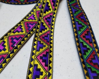 Mayan native jacquard woven ribbon, 1 1/8 inch wide, sold by the yard.