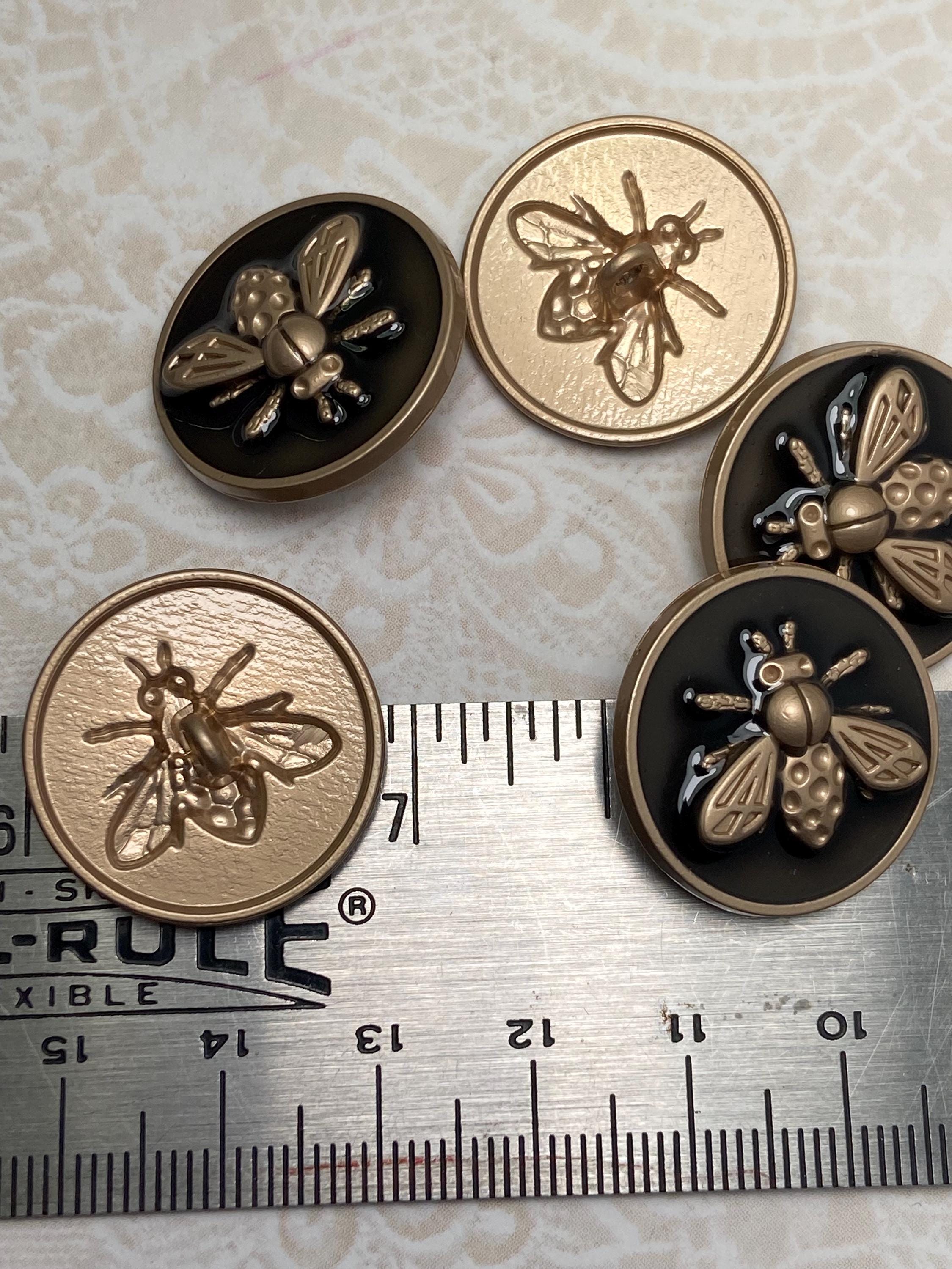 5 Bee Design, Enamel Gold Tone Metal Buttons, 15/16 Inch
