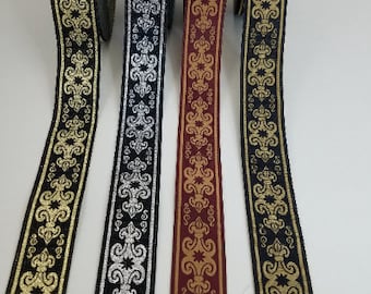 Fleur-de-Lis woven  jacquard fabric trim,  1 1/4 inches wide, sold by the yard.