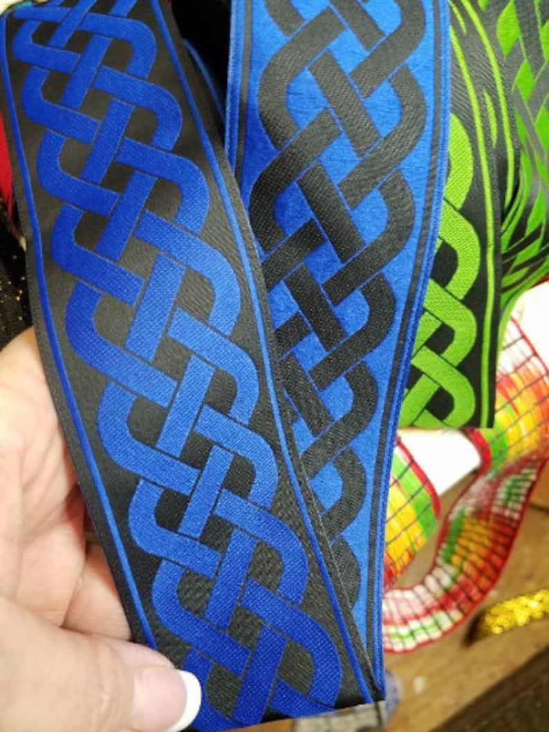 2 inches wide Celtic woven knot jacquard satin feel fabric trim sold by the yard.