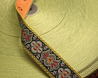 Palace gate metallic jacquard woven ribbon, 1 inch wide, sold by the yard.