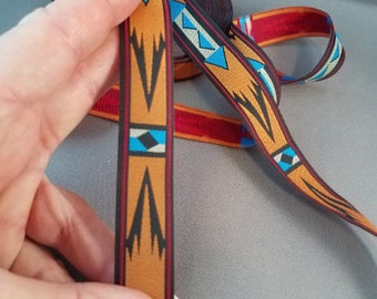 Apache native, 3/4 inch wide, jacquard woven fabric trim, sold by the yard.