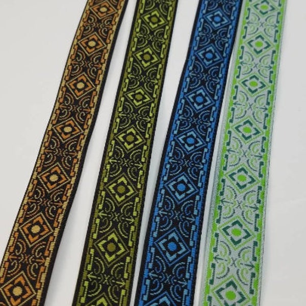 Medieval folk jacquard fabric trim, 5/8 inch wide, sold by the yard.