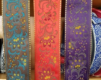 Floral satin feel,  Jacquard Fabric Trim,      2 1/4 inch wide, sold by the yard.