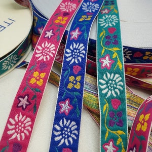 Folk art Swedish Jacquard Fabric Trim 7/8 inch wide, sold by the yard.