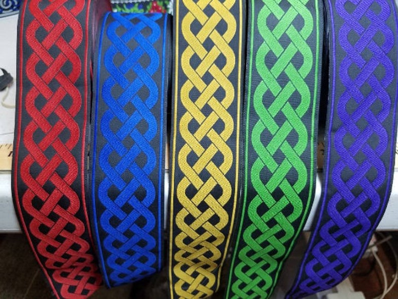 2 inches wide Celtic woven knot jacquard satin feel fabric trim sold by the yard.