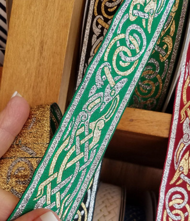 Celtic Beastie metallic woven Jacquard Fabric Trim, 1 1/4 inch wide, sold by the yard. image 6