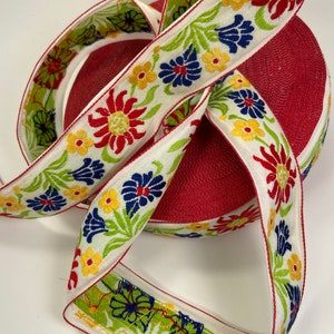Japanse vintage Scandinavische jacquard geweven rand met edelweiss, 1 1/2 inch breed, op maat gesneden verkocht.