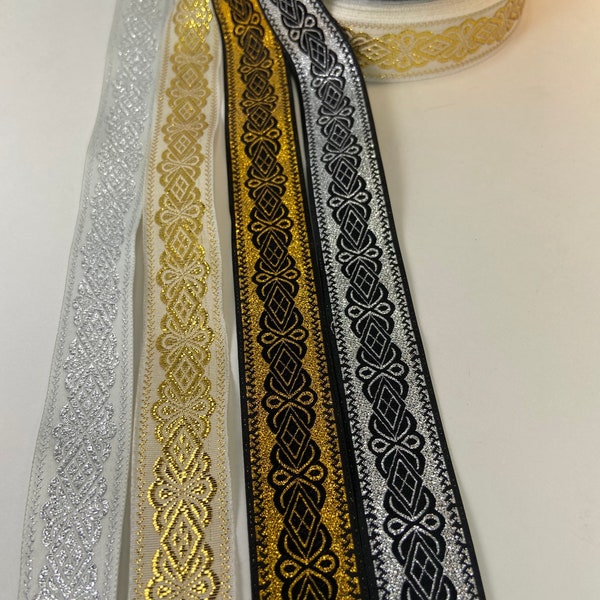 Medieval fabric trim, Woven jacquard trim, 1 inch wide, sold by the yard.