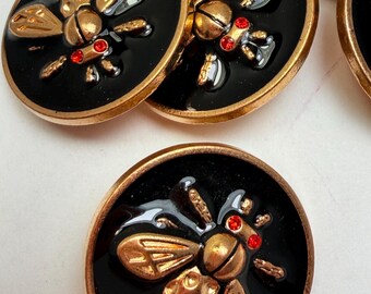 5 bee design, enamel gold tone metal buttons, 1 inch. #520