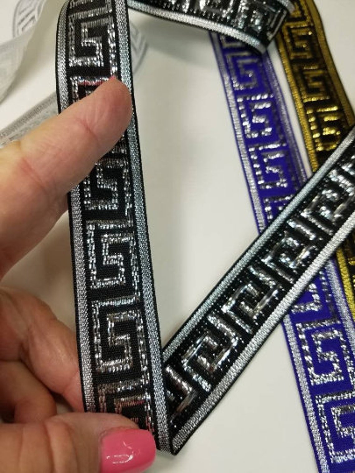 Greek Key Fabric Trim Very Metallic 1 Inch Wide Sold by the Etsy