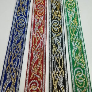 Celtic Beastie metallic woven Jacquard Fabric Trim, 1 1/4 inch wide, sold by the yard. image 1