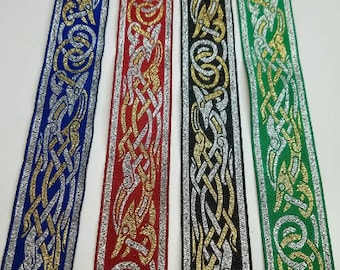 Celtic Beastie metallic woven Jacquard Fabric Trim, 1 1/4 inch wide, sold by the yard.