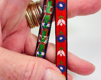Tiny Swedish floral fabric trim, 3/8 inch wide, sold by the yard.