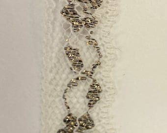 Vintage metallic lace fabric trim 5/8 inch wide, sold by the yard.