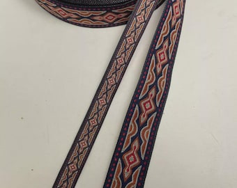 Celtic navy Woven jacquard fabric trim, 1 or 1/2 inch wide, sold by the yard