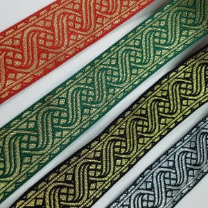 Celtic swirl metallic gold woven Jacquard Fabric Trim 1 1/2 inch wide, sold by the yard.