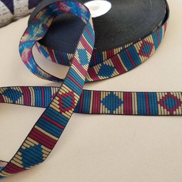 Native bar Jacquard fabric trim,  7/8 inch wide, sold by the yard.