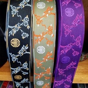 Asian cherry blossoms, 1 3/8 inch wide fabric trim, sold by the yard.