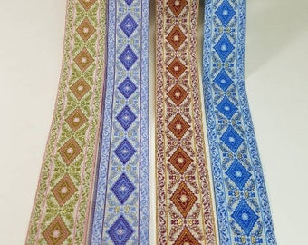 Mediterranean diamond jacquard fabric trim, 1 1/4 inch wide, sold by the yard.