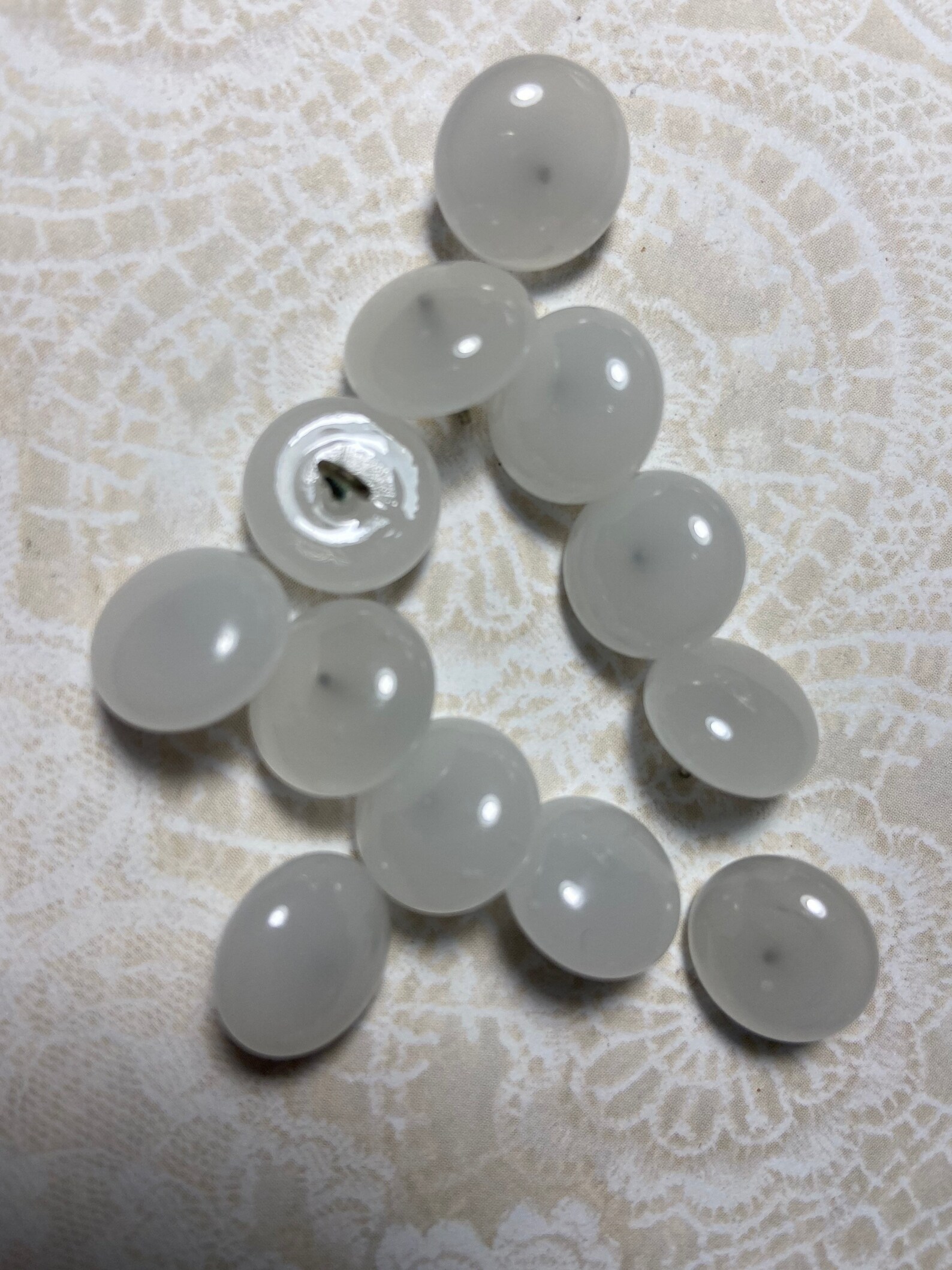 10 vintage or antique white glass buttons with metal shank Etsy