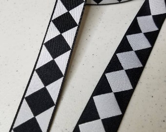 Amazing satin diamond ribbon jacquard fabric trim, 1 inch wide, sold by the yard.
