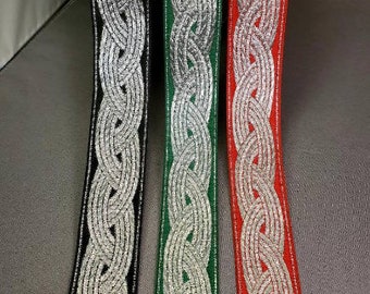 Celtic braid silver woven knot fabric trim, 1 1/4 inch wide, sold by the yard.